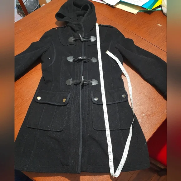 Donny Brook Elegant Black Toggle Trench Coat - Picture 7 of 14